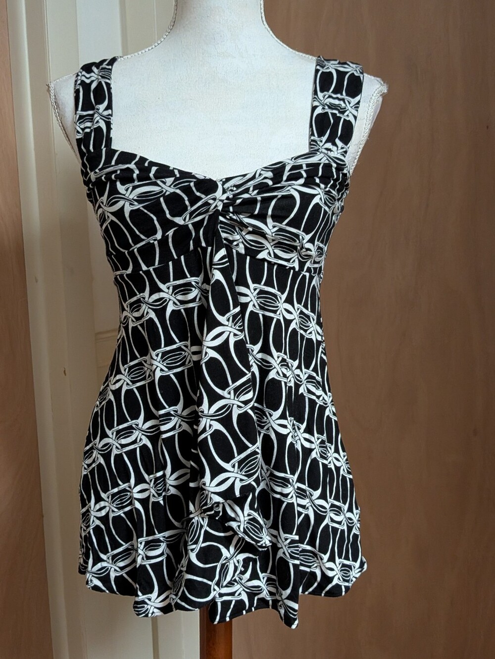 Michael Michael Kors Black White Chain Print Twist Front Sleeveless Dress Size S